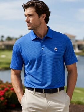 Fennec Golf Polo Shirt Men’s Sz M Blue Striped Performance Stretch Activewear